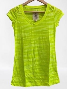 Neon Yellow Sheer V-Neck Short Sleeve Top
